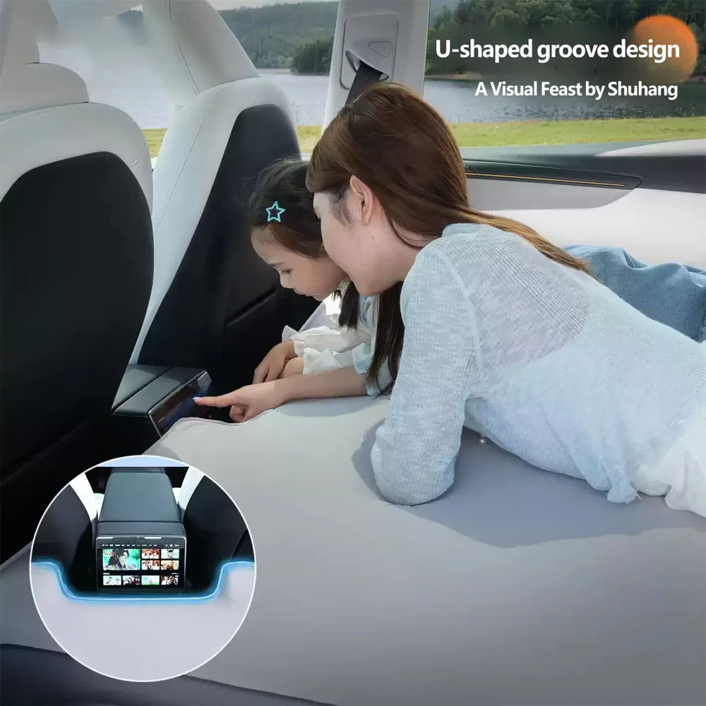 For Tesla Model Y Air Mattress Outdoor Camping Inflatable Special Suede Fabric Free Storage Car Travel Bed