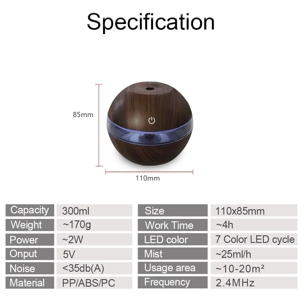 مرطب حبوب الخشب مع إضاءة ليلية ، USB ، جهاز تحكم باللمس ، موزع رائحة ، يحتوي على زيوتين أساسيين ، المنزل ، المنزل ، أو المنزل ، أو