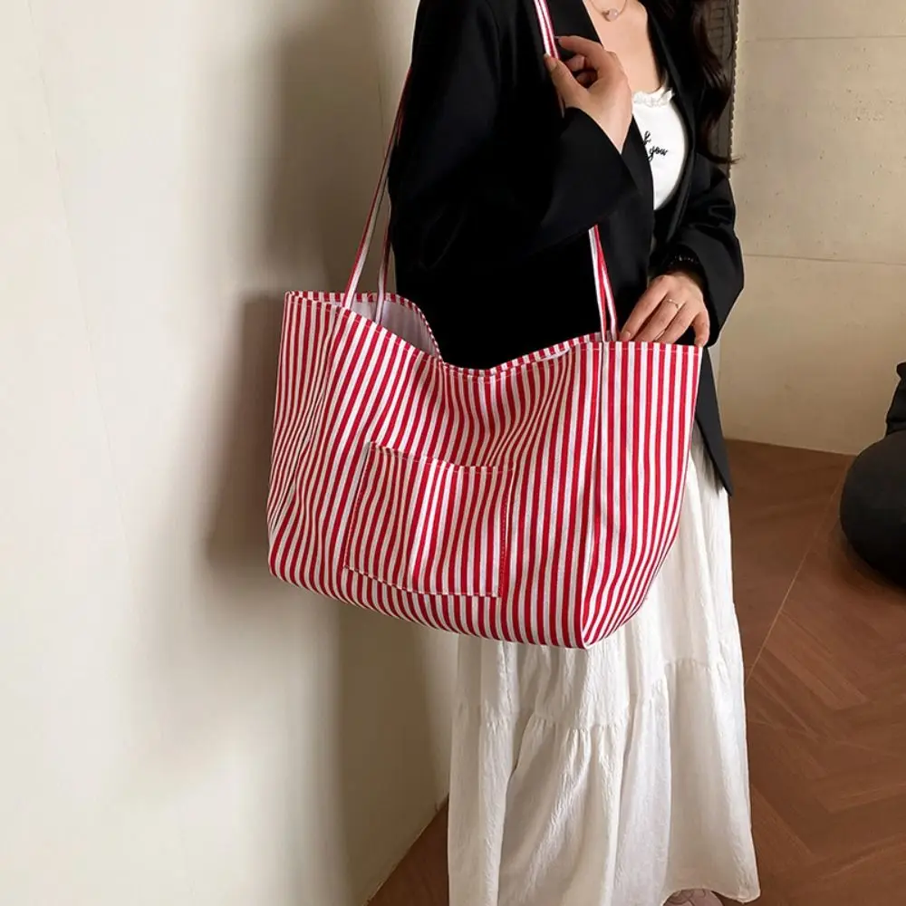 

Fashion Classic Design Striped Shoulder Bag Simple Lightweight Striped Tote Bags Large Capacity Casual Shopping Bag Handbag