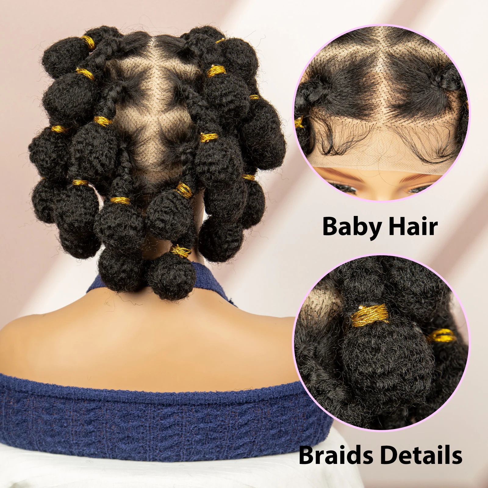 Perucas trançadas de crochê sintético para mulheres, cabelo trançado cheio de renda, tranças curtas, peruca trançada, bantu