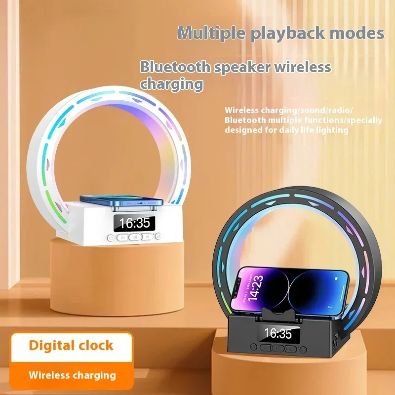 

Bluetooth Speaker Wireless Charging Small Night Lamp Seven-color Ambience Light Multifunctional Alarm Clock Atmosphere gift