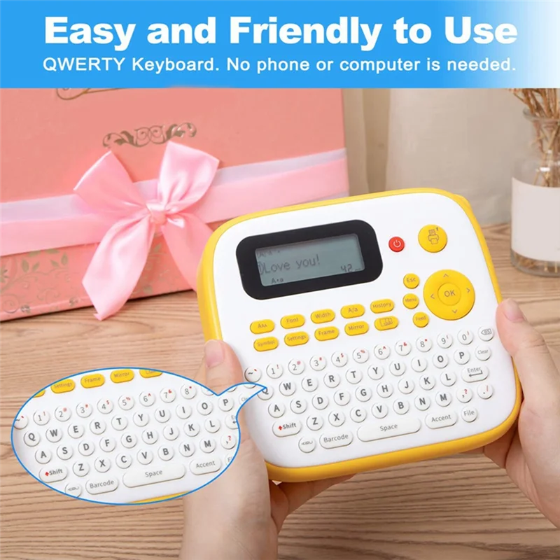 

Popular D210S Label Maker Machine One-Touch Keys Handheld Labeler with Label Maker Refill and Adapter US Plug Yellow