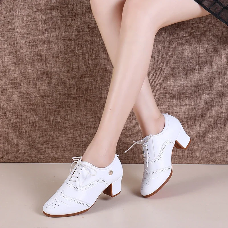 Teacher Latin Dance Shoes Soft Leather Women Modern Shoes Professional Square Heels 3.5/5cm Ballroom dancing Shoee