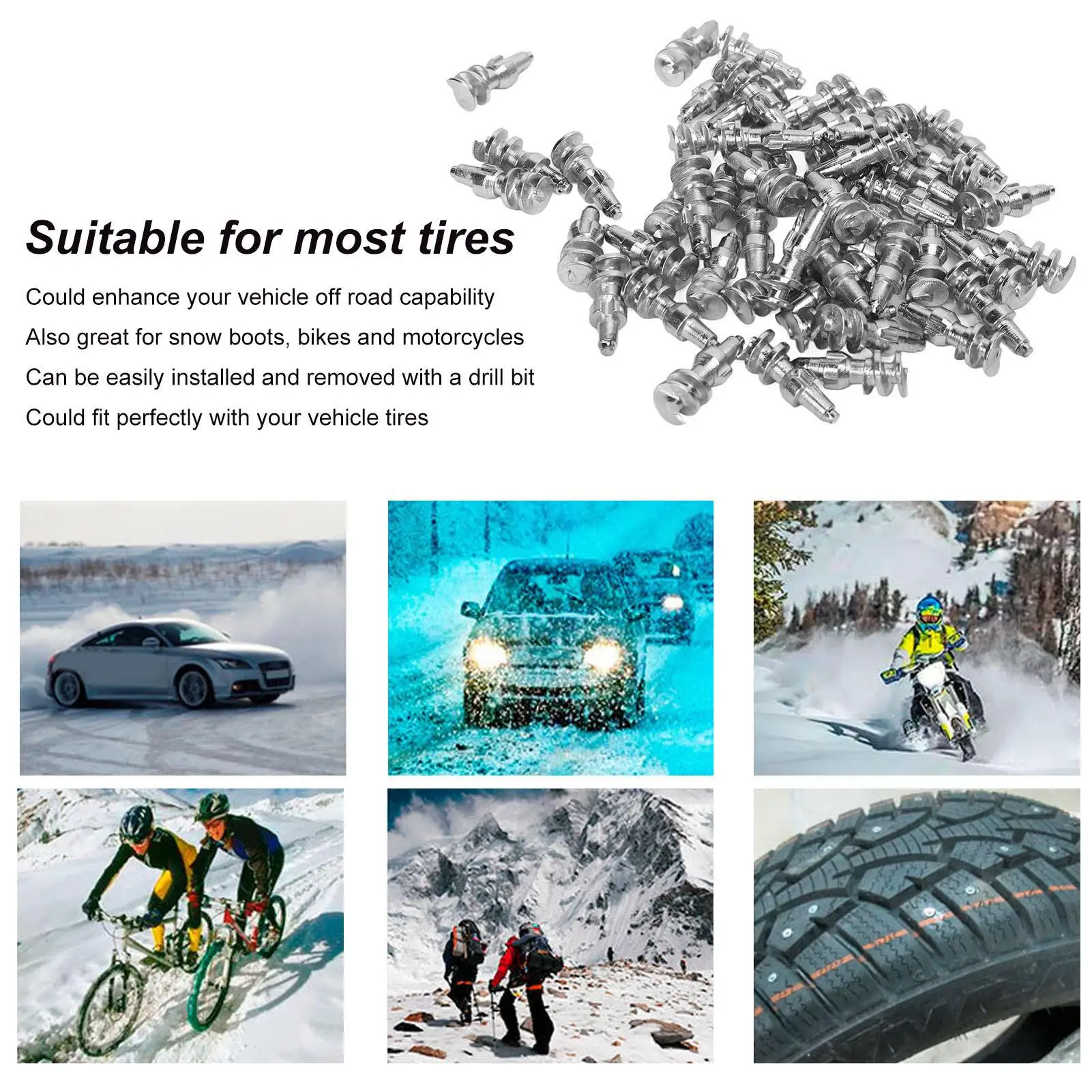 Snow Tire Studs Strong Grip Tire Stud Screw Hole Free Anti Skid Safe Tungsten Steel Aluminum for auto