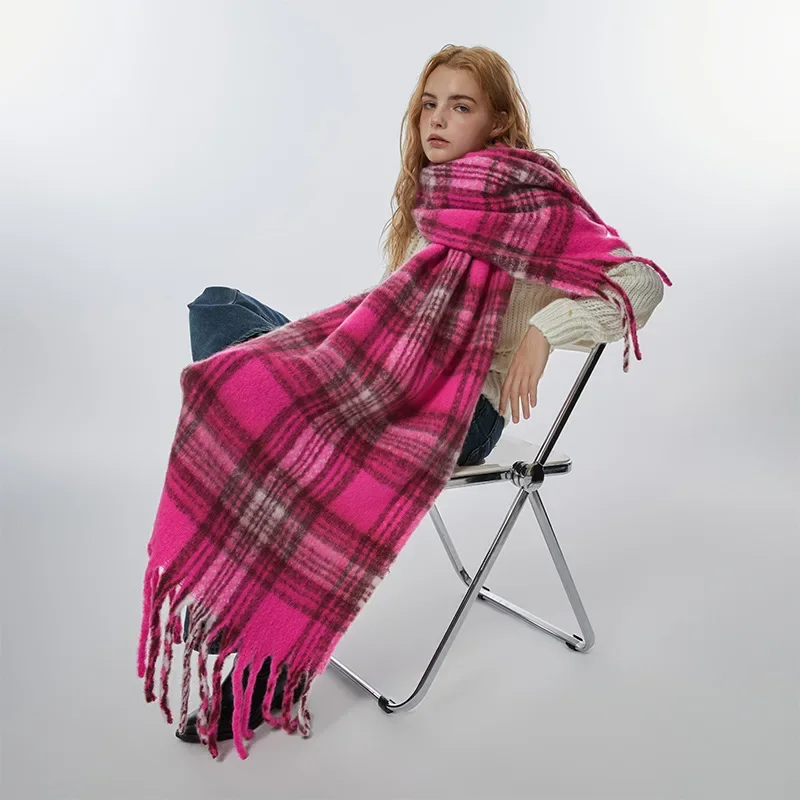 2023New Widened ImitationCashmere Soft LongTassel Women's Scarf Thickened for coldness paired with Maillard Contrast Plaid Shawl