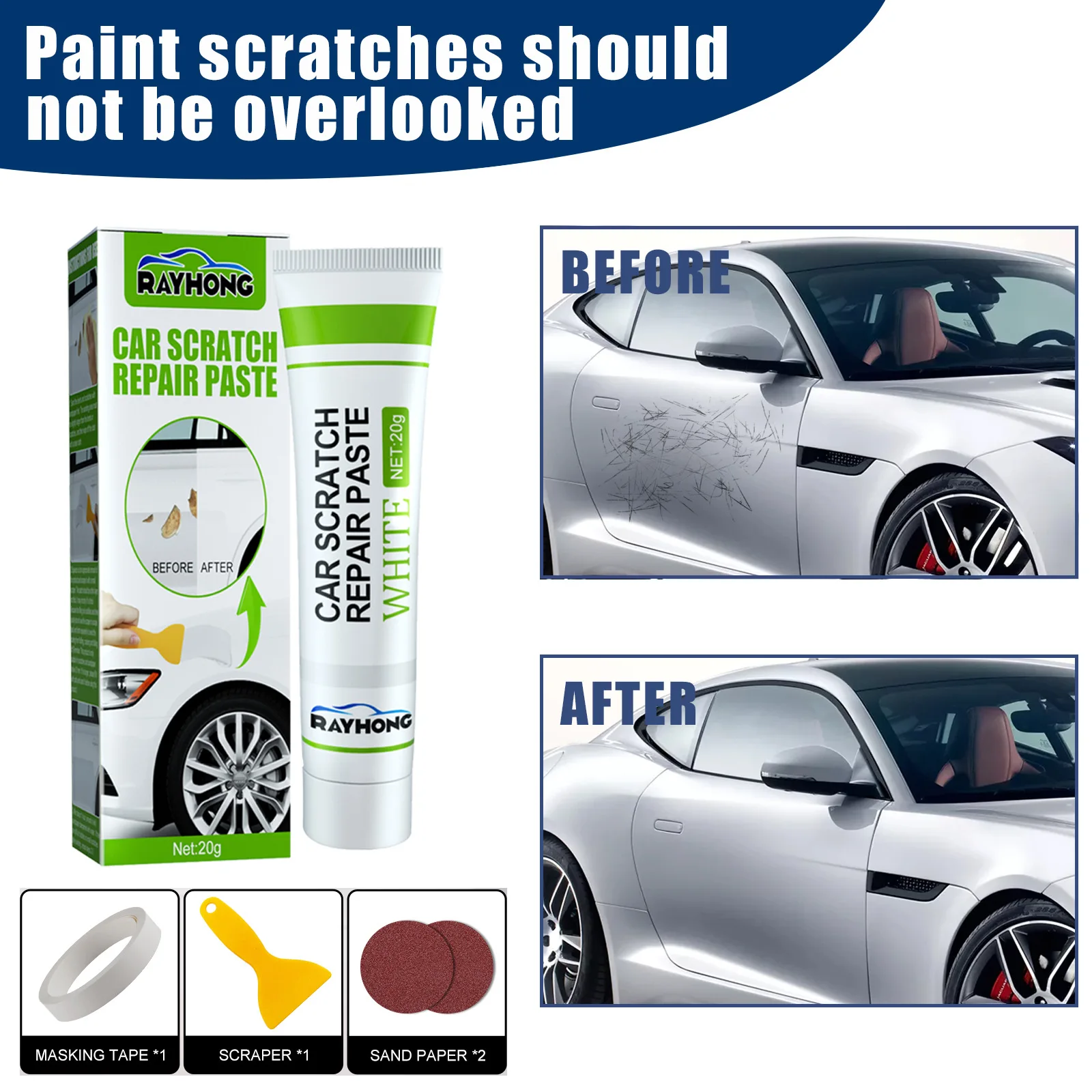 

Quick-Dry Car Scratch Repair Kit - Fills & Smooths Minor Scratches Under 0.5mm, Prep for Touch-Up Paint (1 Set)
