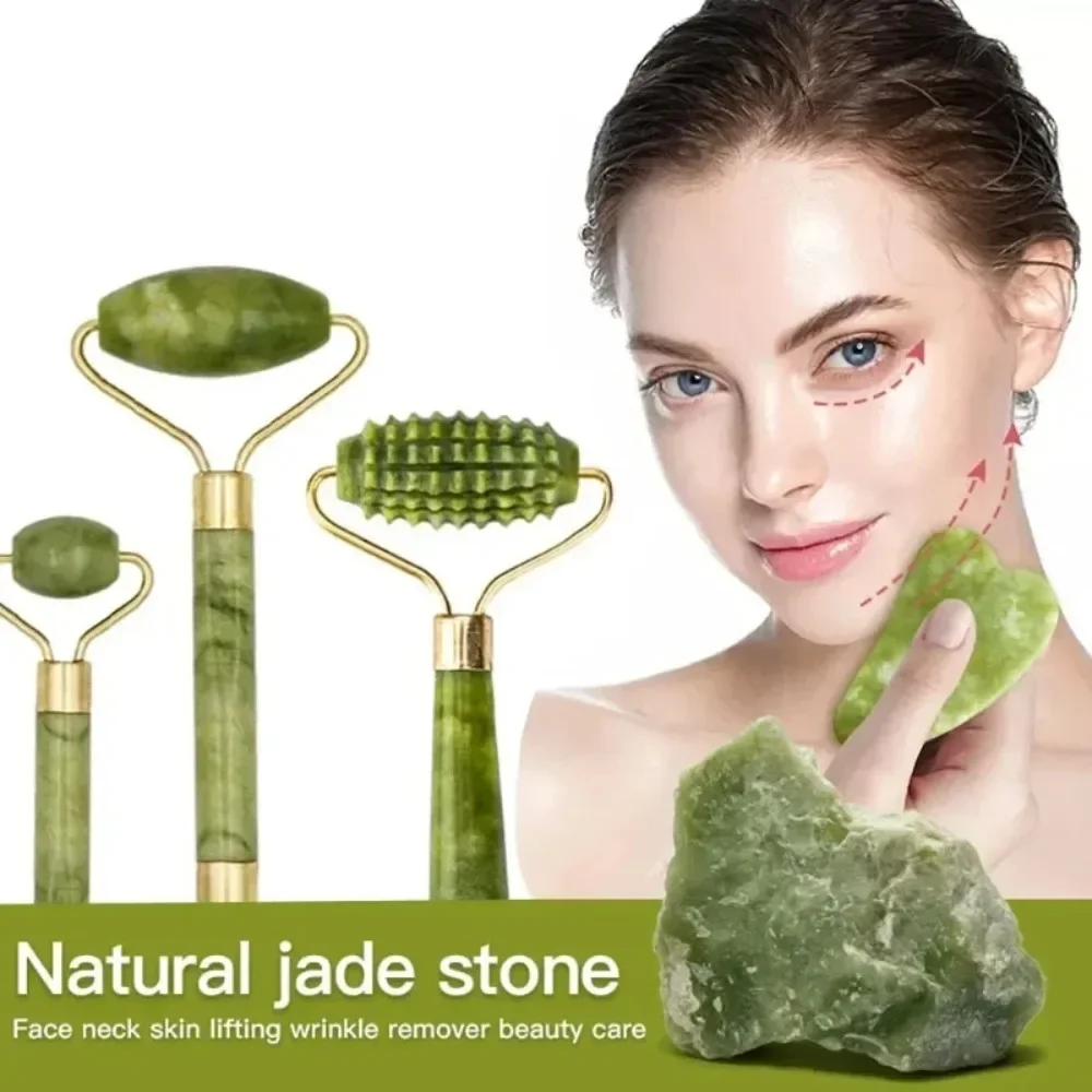 

Natural Jade Gua Sha Massager Face Care Jade Rollers Skin Scraping Facial Slim Lift Anti-wrinkle Beauty Gua Sha Scraper Set