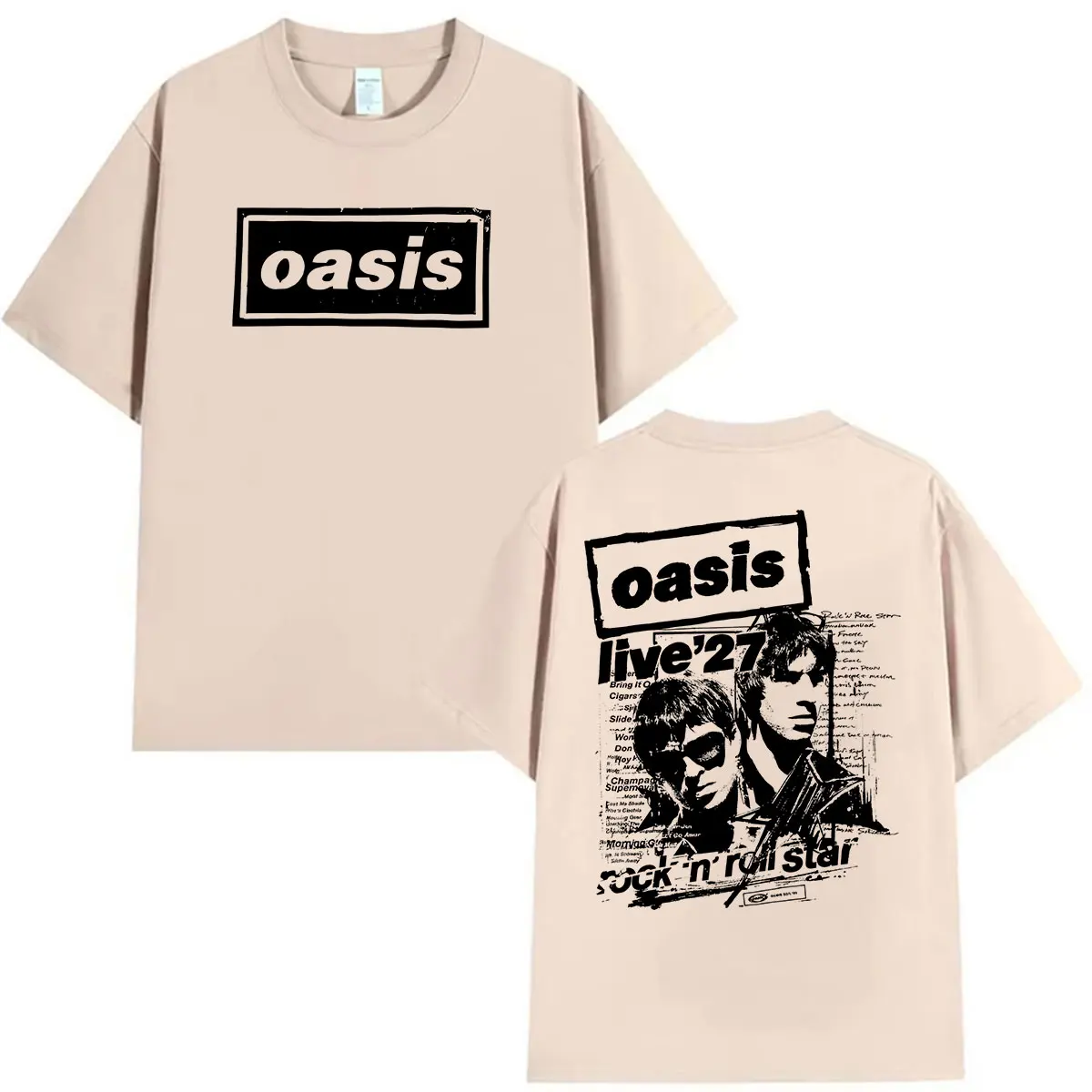 O-Oasis Band Live 2027 Tour Merch T-Shirt Herren Vintage Mode Oversized Baumwoll-T-Shirt Mann Hip Hop Punk Loose Kleidung T-Shirts – Detail 2