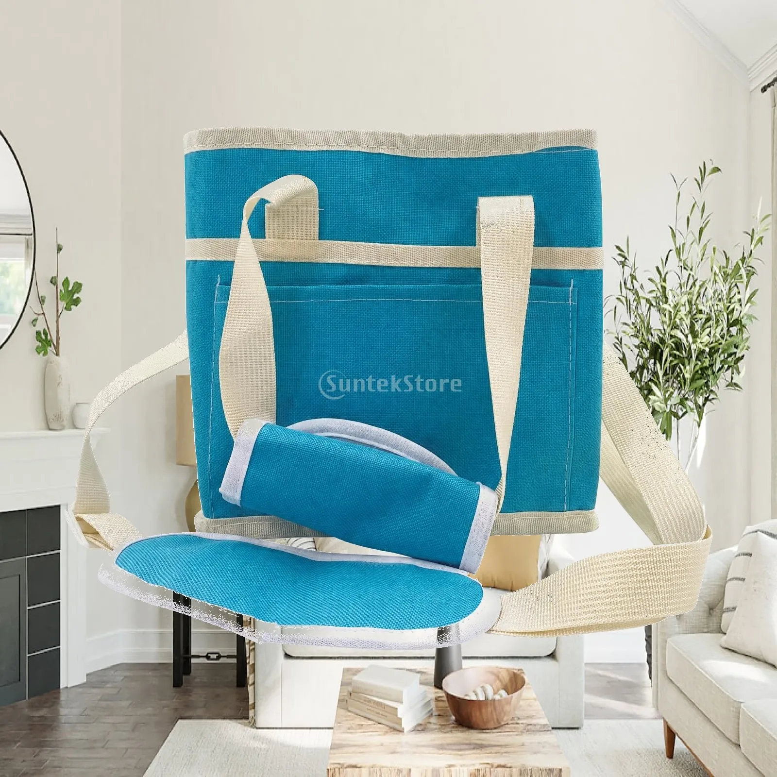 Polyester Insulated Tote with Pockets Waterproof Insulated Bag with Shoulder Strap Reusable Drink Holder with Pockets for Travel