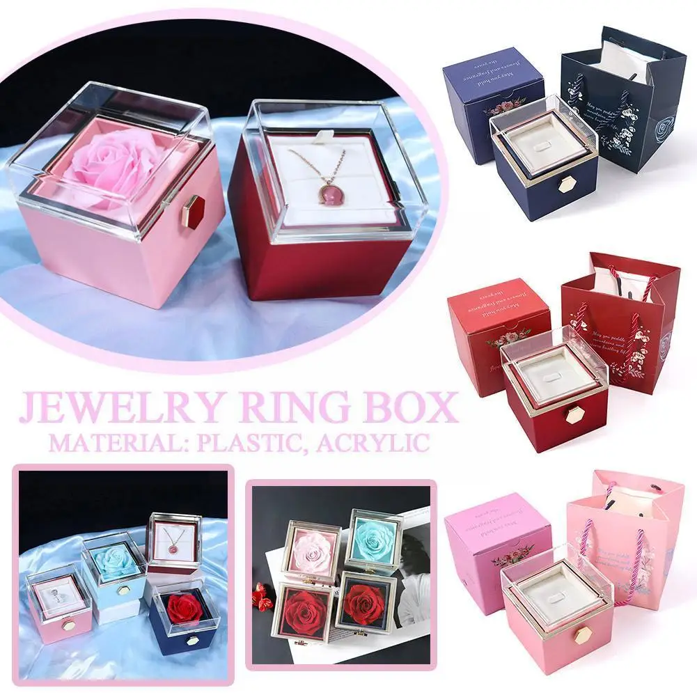 

New Valentine Eternal Rose Jewelry Box Rotate Wedding Pendant Necklace Storage Case For Women Girlfriend Jewelry Displ L6H4