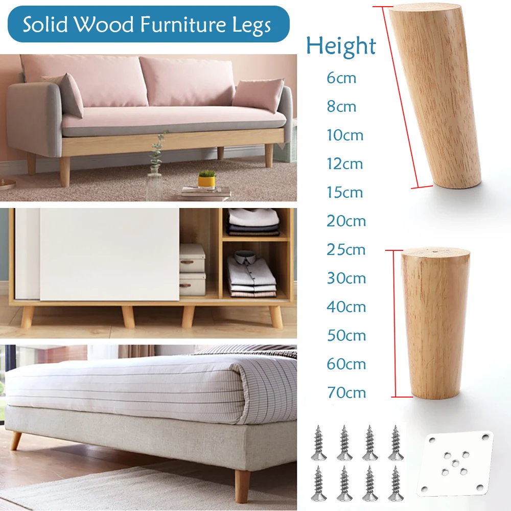 

1-4Pcs Furniture Legs Wooden Solid Furniture Feet Oblique/Straight Tapered Feet For Cabinet Table Legs Accessories Replacement