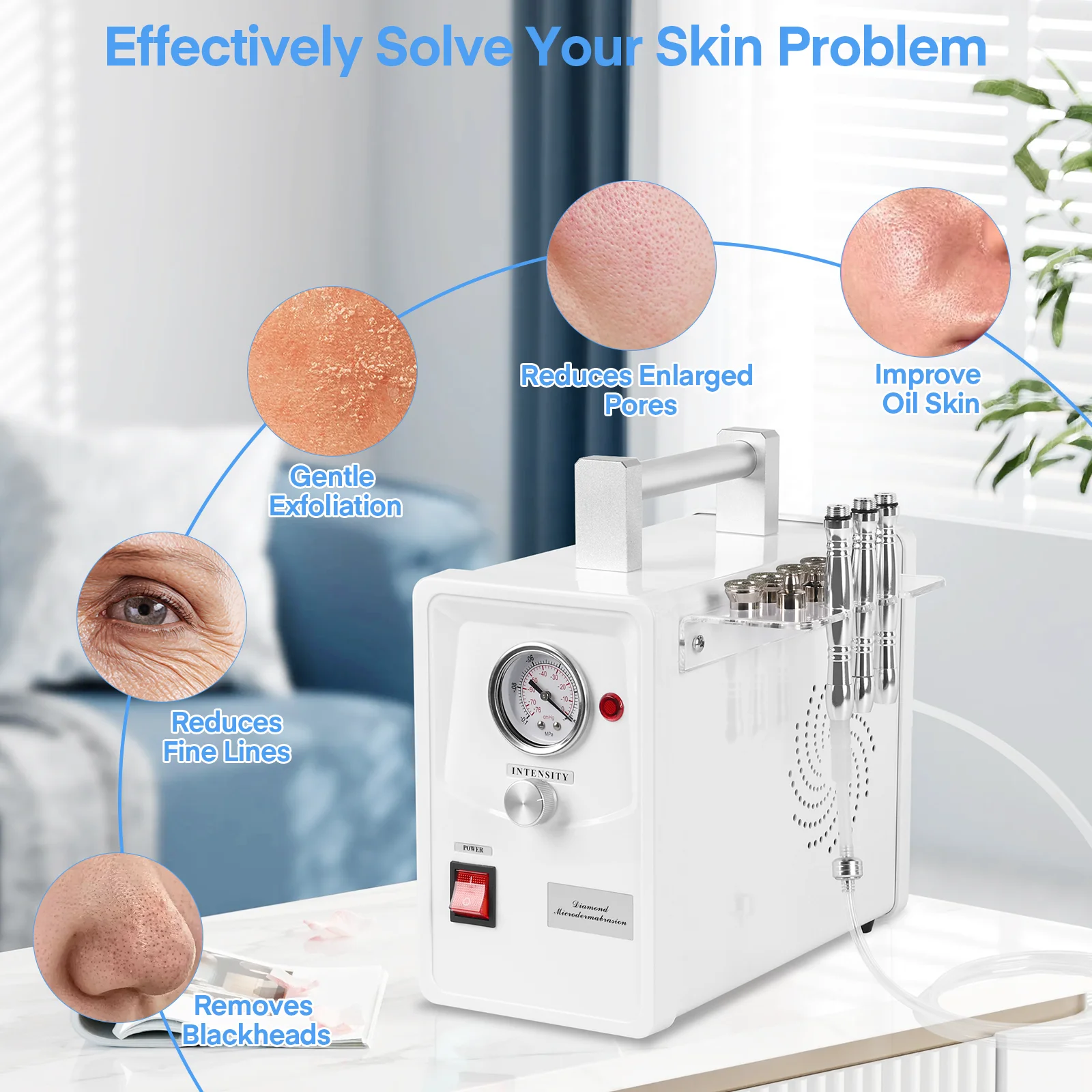 Diamond MicroDermabrasion Machine Professional Dermabrasion Machine, Salon Home Use Facial Skin Care Device, 0-68cmHg