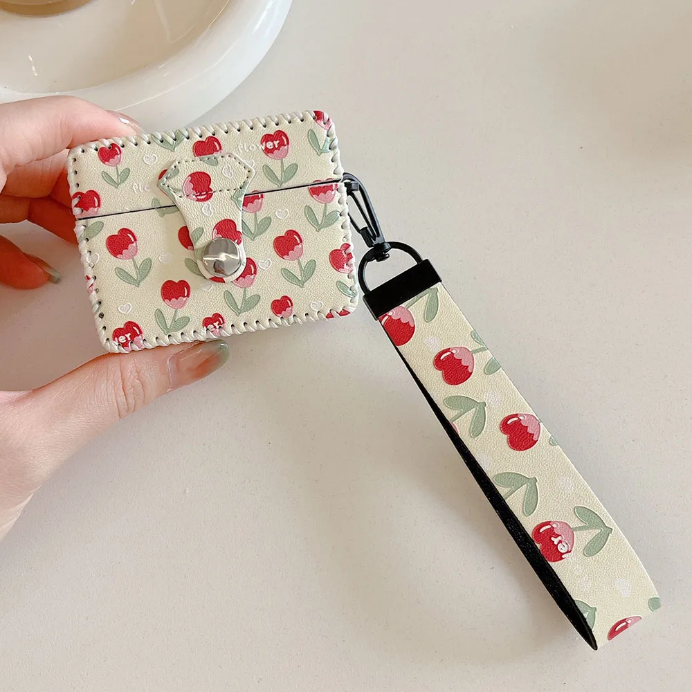Тюльпан цветок 2 в 1 Cortex кожаная квадратная искусственная кожа для Apple AirPods 1 2 3 защитный чехол для наушников с ремешком на запястье для airPods Pro 2
