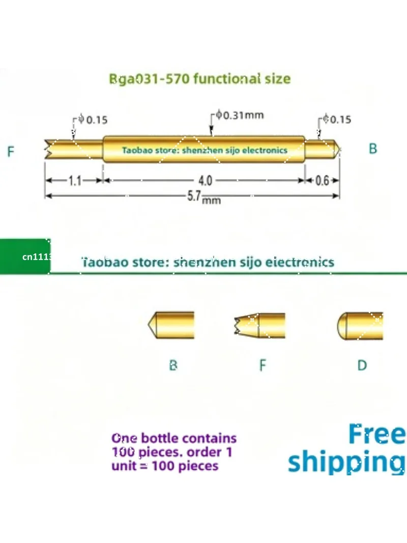 Double headed probe BGA semiconductor high-frequency probe with two end spring pins IC test pin