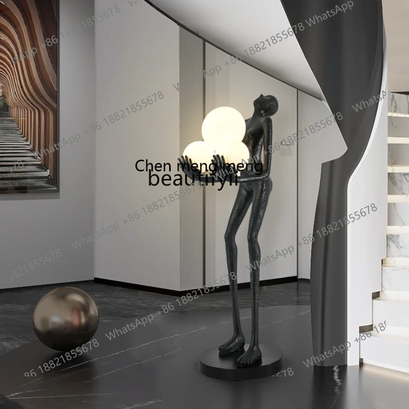 

E153 Abstract creative humanoid art sculpture ornament light luxury figure floor lamp hotel fiberglass large ornament