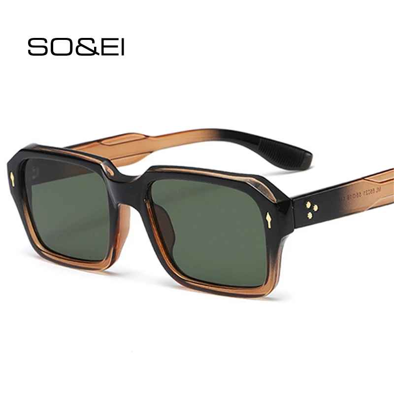 SO&EI Vintage Square Women Sunglasses Fashion Double Color Men Trending Punk Rivets Gradient Sun Glasses Shades UV400