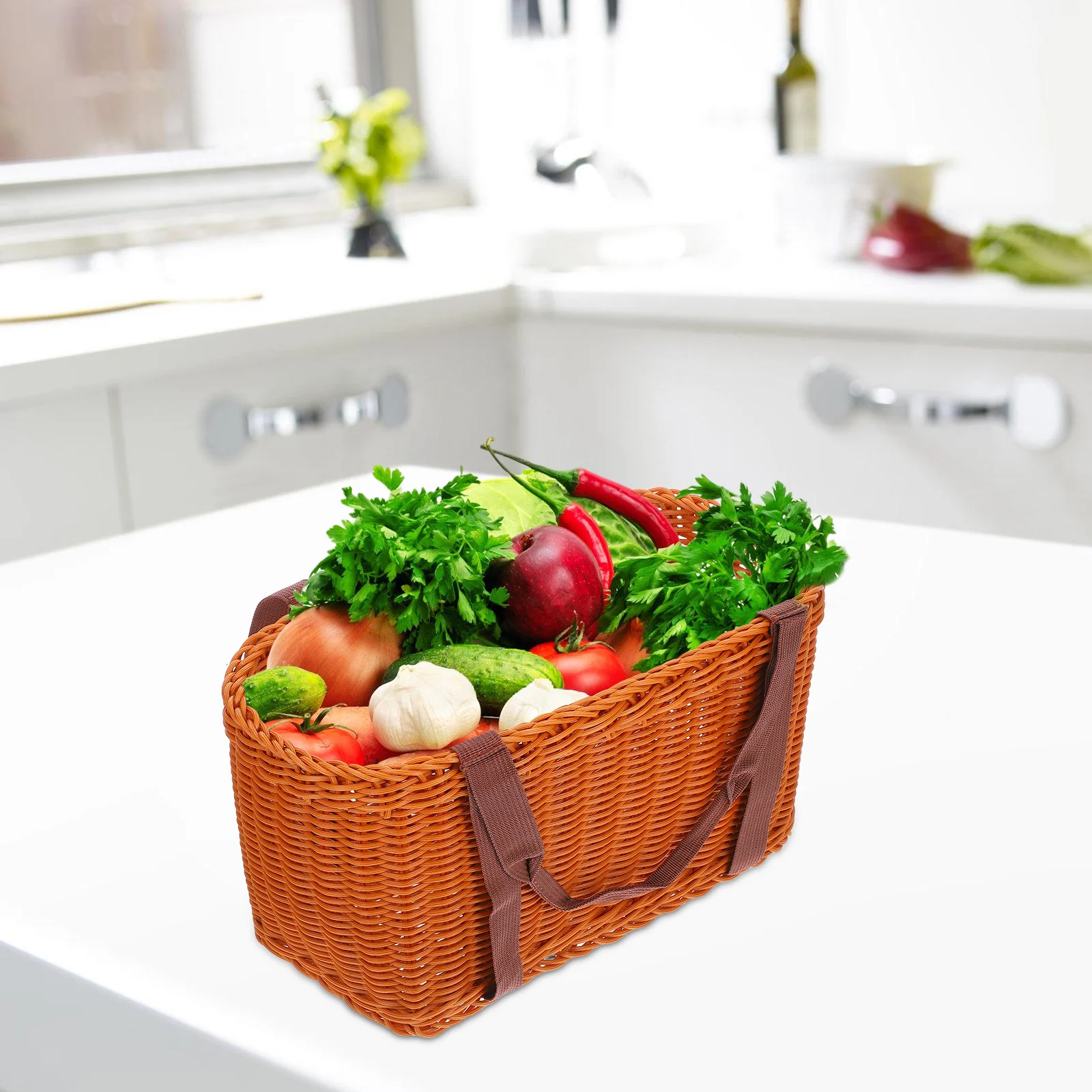 

Hand-Woven Basket Portable Handmade Fruit Container Storage Holder Kitchen Basket Creative Handle Bag Picnic Delicate Handle Bag
