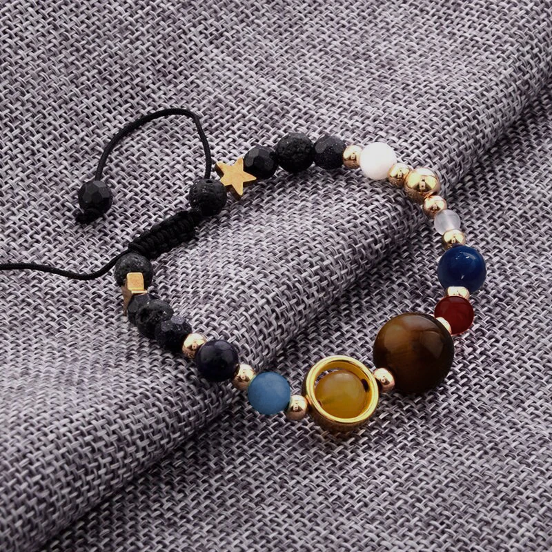 Cosmic Galaxy Solar System Bracelet for Women Men Natural Stone Star Beads Nine Planet Bracelet Adjustable Bangle Couple Jewelry image 3