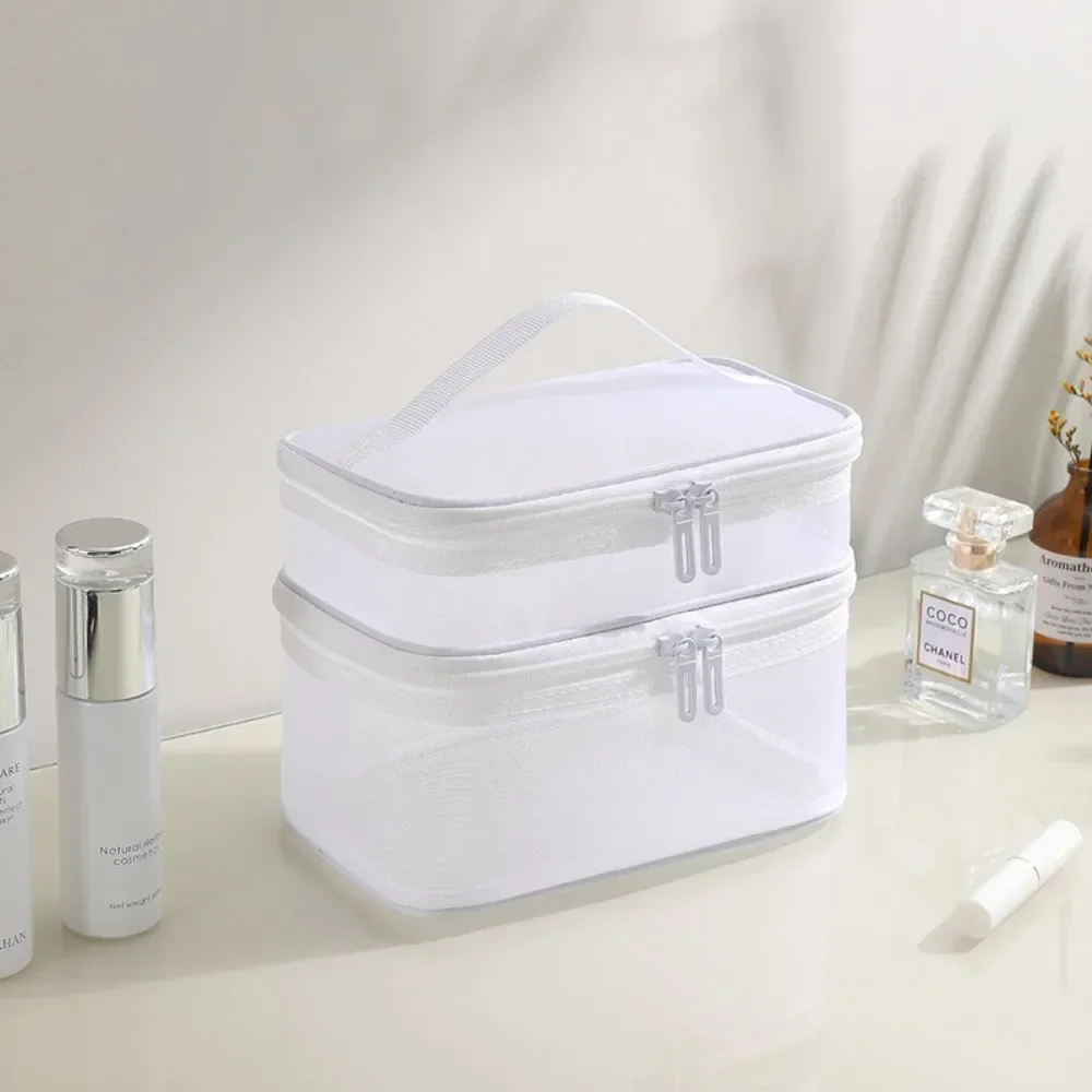 2-lagige Reise-Kosmetik-Organizer-Tasche, transparent, faltbar, Netz-Reißverschluss, Aufbewahrungstasche, großes Fassungsvermögen, Make-up-Waschset-Tasche, 2025 – Detail 8