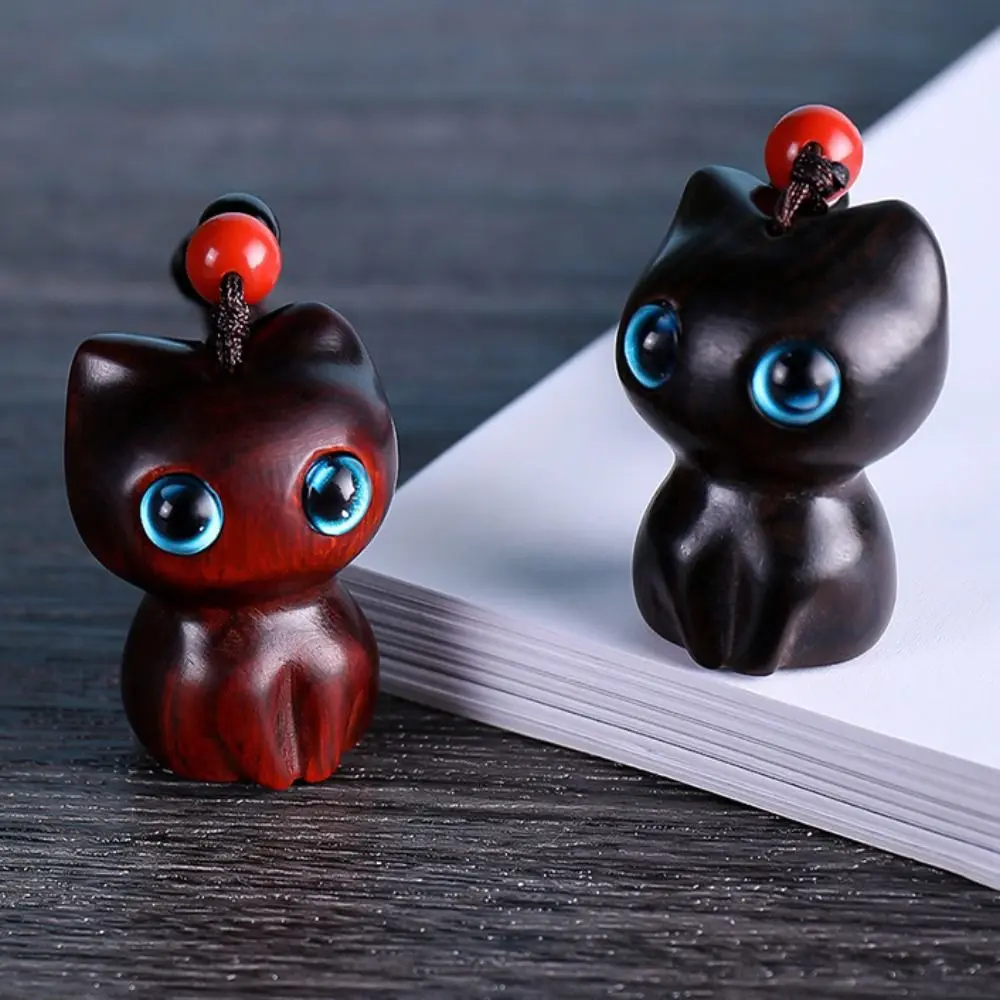 Making Accessories Charm Cat Shape Lucky Blessing Sandalwood Key Chains Jewelry Findings Keychain Components Wood Car Keyring