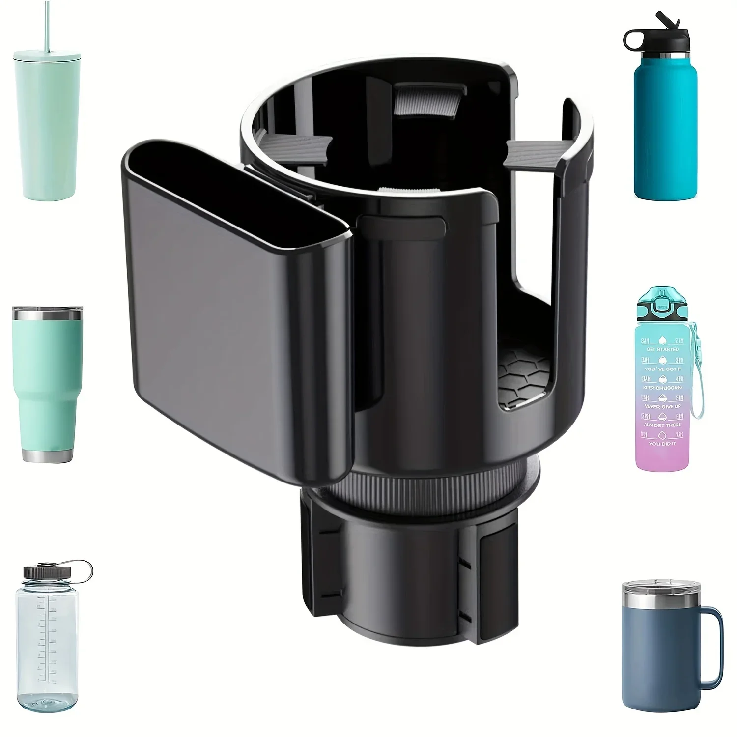 

Car Cup Holder Expander 360 Degree Adjustable Base Drink Holder Anti-Shake Stable Auto Bottle Holder Organizer With Phone Holder