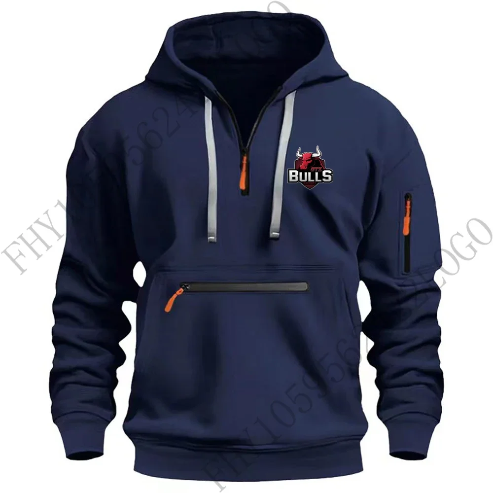 Autumn and winter new men\'s casual sports pullover fashion hooded long sleeve zipper pocket hoodie loose European size coat