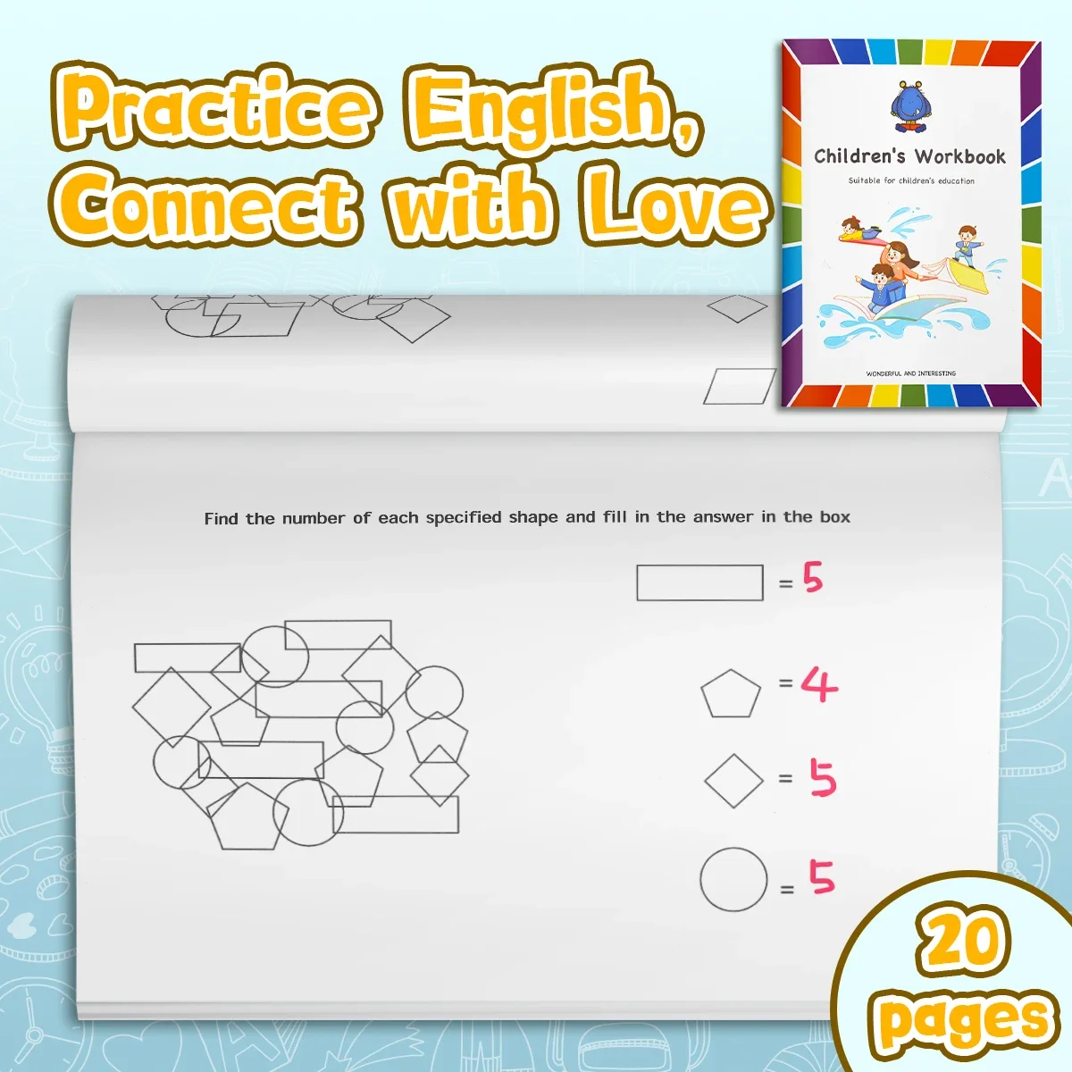 Children Geometric Shape Coloring Workbook, Fun Brain Game Practice, Help Kids Enhance Fine Motor Skills & Hand-eye Coordination