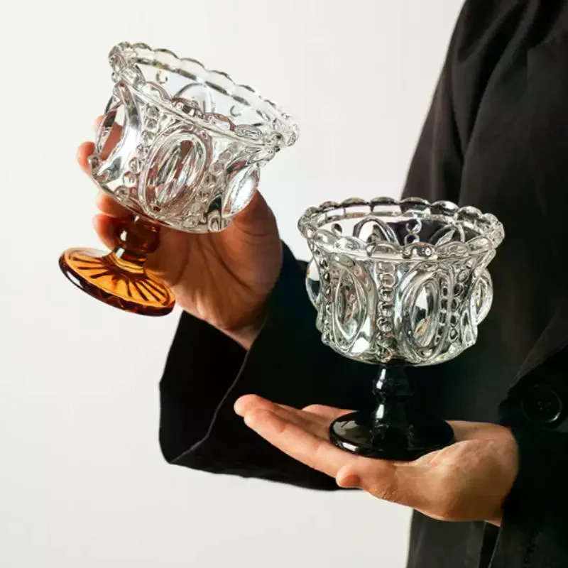 Embossed high foot ice cream cup, glass dessert cup, ice cream yogurt cup, pudding mousse cup