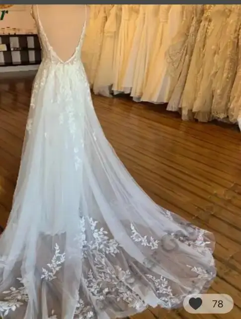 Robe de mariée en dentelle à col en V sur mesure, appliques Boho Beach A Line