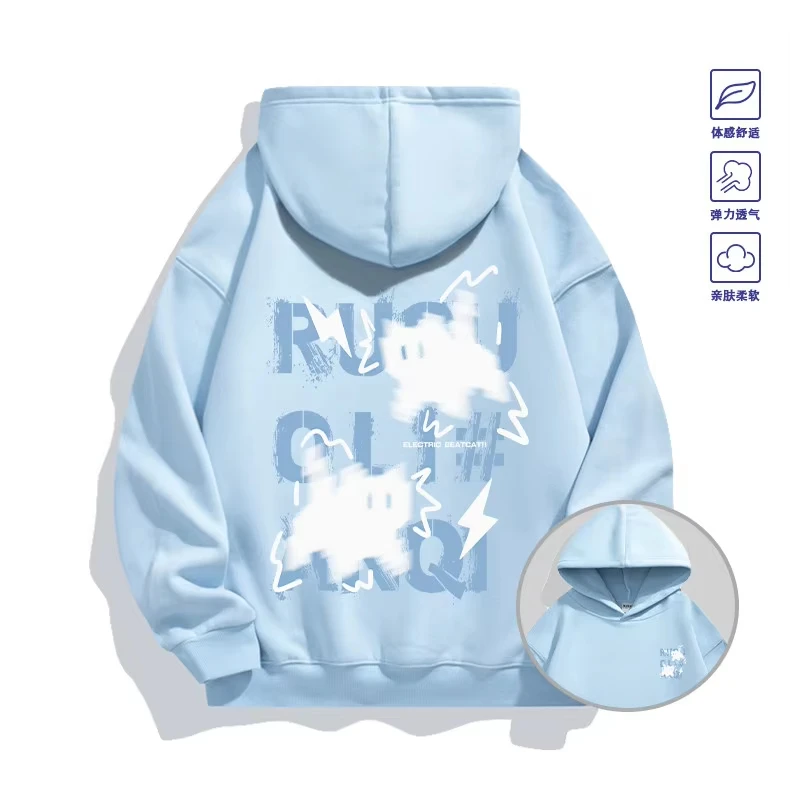 Graffiti Lightning Monster Double Sided Hoodie Distressed Letter Graphic Sweatshirt Hip Hop Loose UnisexStreetwearHoodedPullover