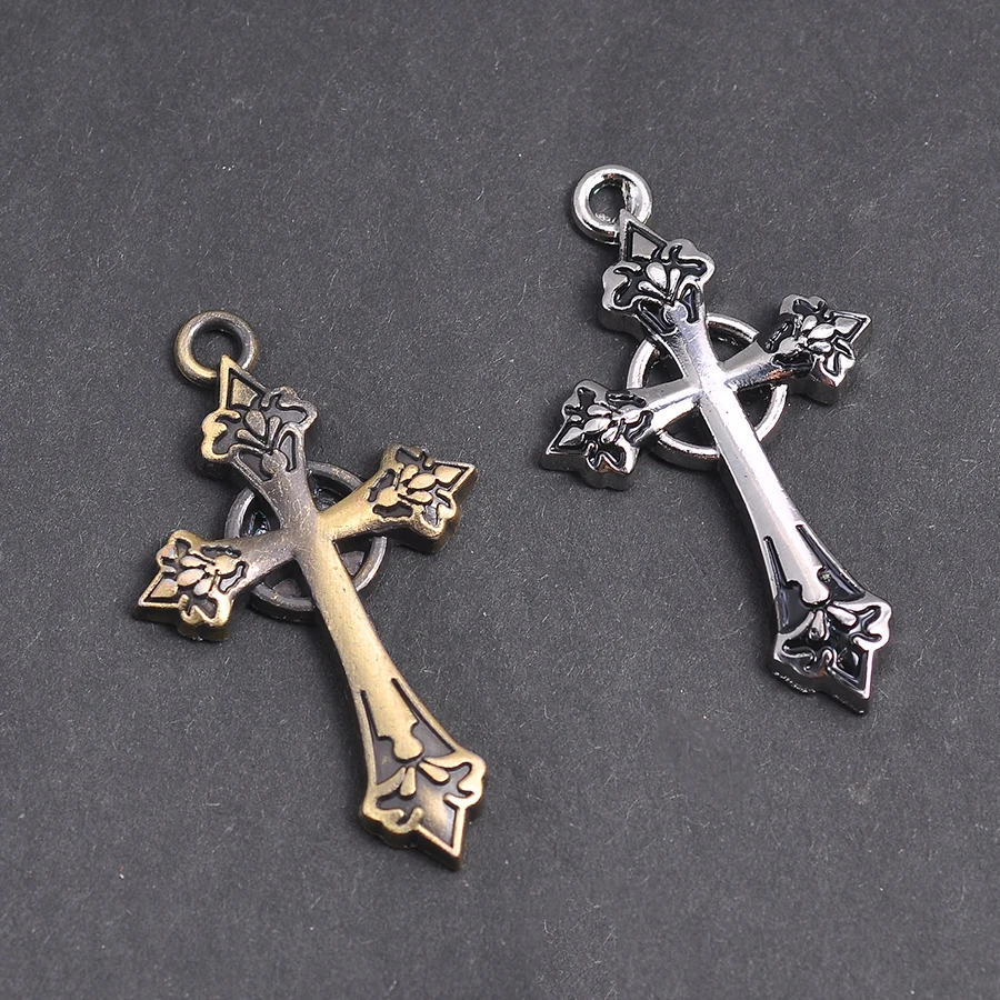 3-Piece Set of Patterned Cross DIY Handmade Pendants, Hollow Lace Cross with Circular Design Accessories, Available in Two Colors, Suitable for DIY Bracelets, Necklaces, Earrings, and Hanging Ornaments, Handmade Beaded Decoration Accessories