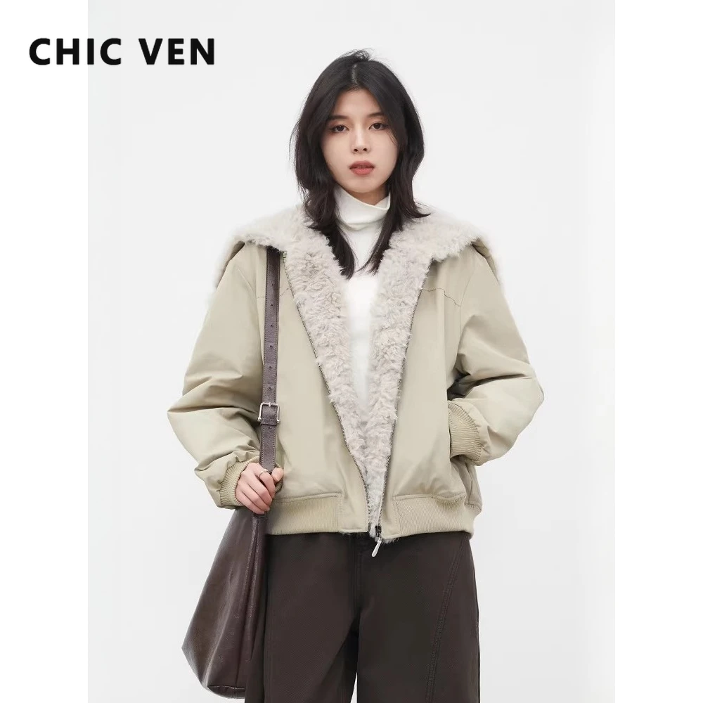

CHIC VEN Women Warm Coats Casual Laple Design Short Jackets Lady Cotton Blends Clothing Fashion Streetwear Autumn Winter 2026