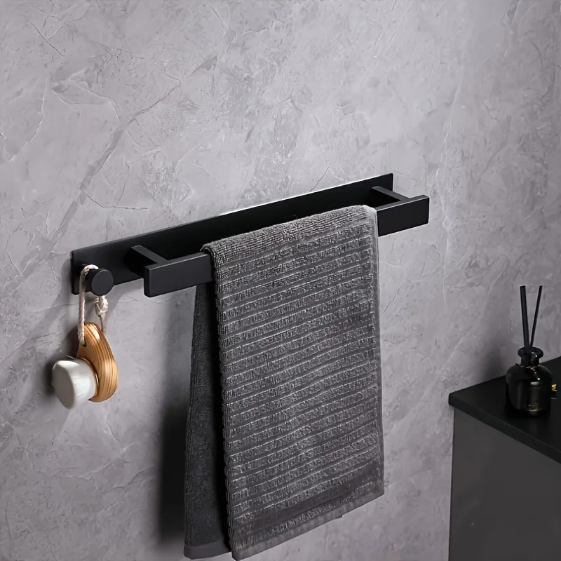 

New Style Stainless Steel Bathroom Punch-Free Towel Bar with Hook, Single Rod Vertical Wall-Mounted Bath Towel Rack