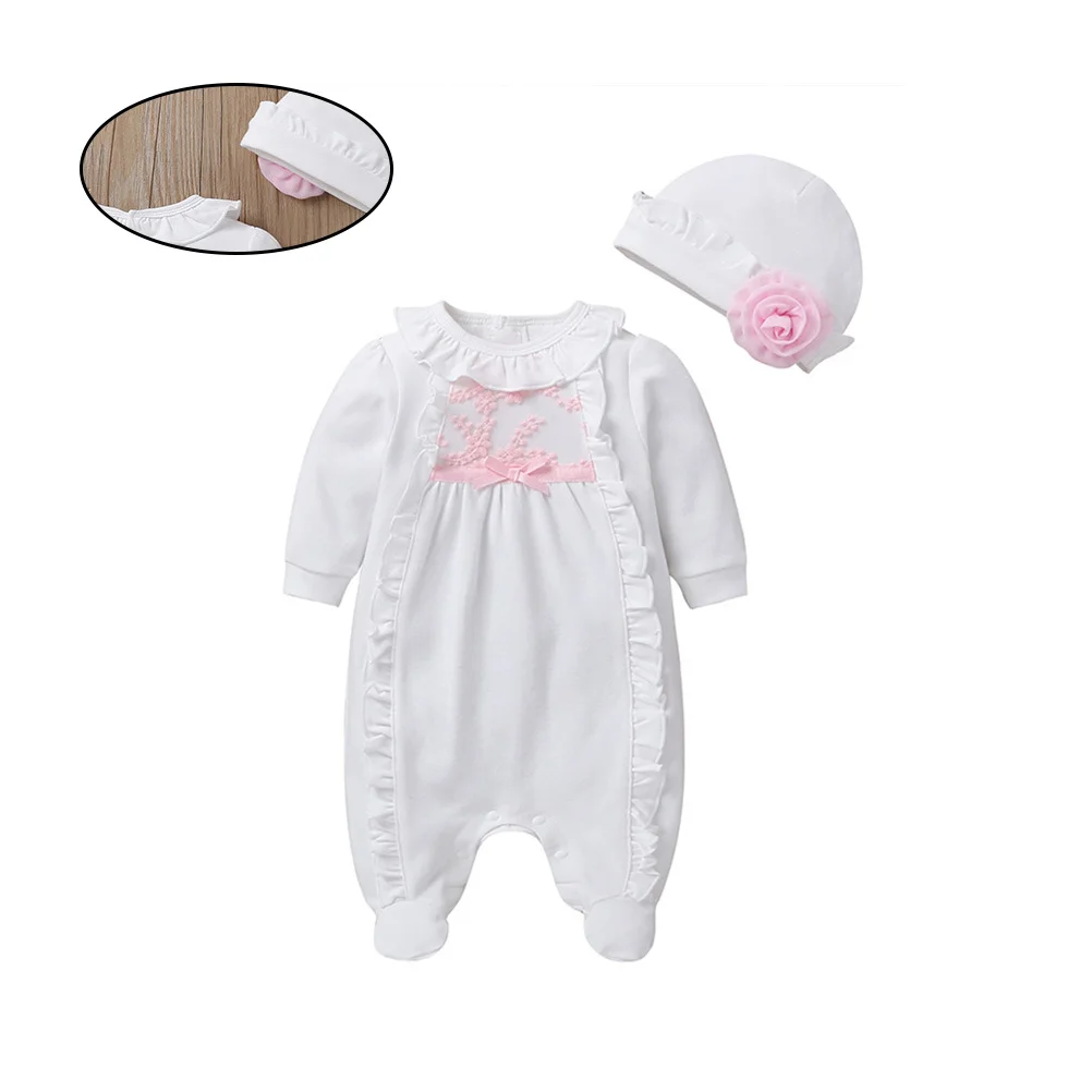 

Детский комбинезон с длинными рукавами, шляпа, повседневный белый 59 см, мягкая дышащая одежда для малышей для фотографии, дня рождения, вечеринки на открытом воздухе