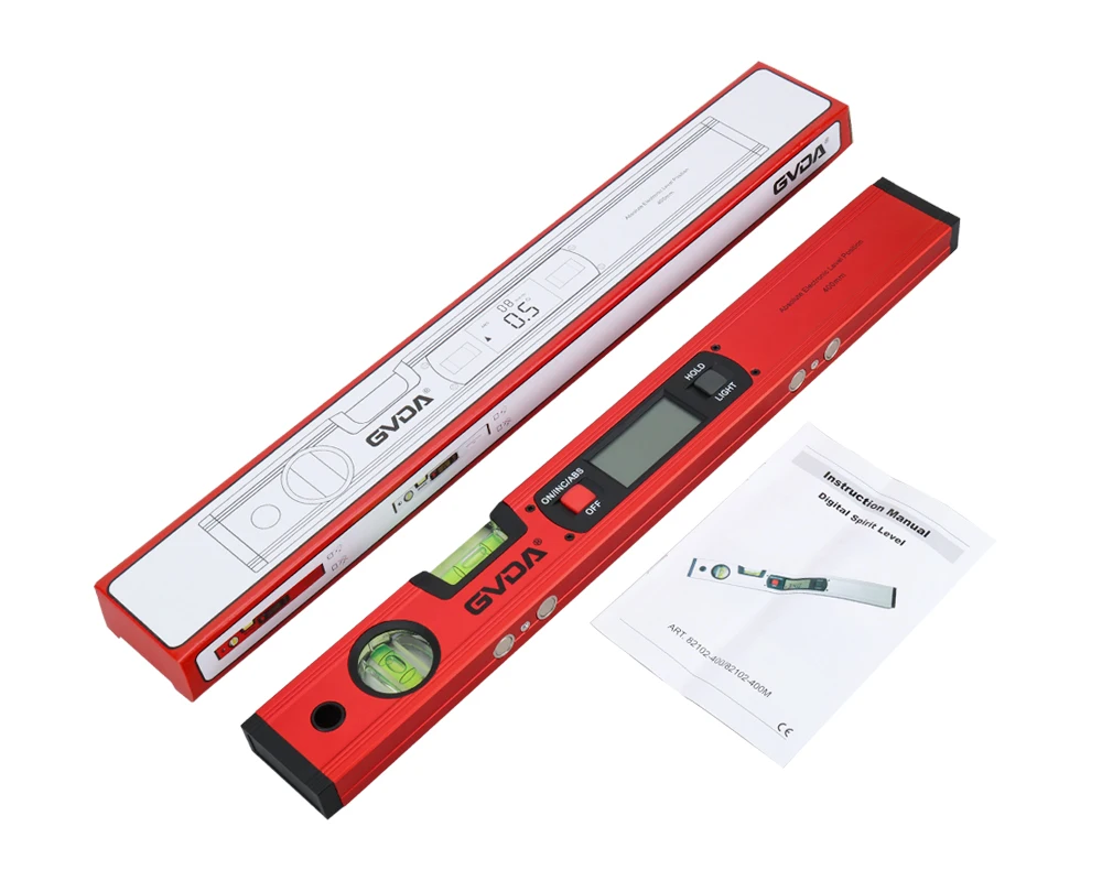 GVDA Digital Magnetic Level 360 Degree Protractor Angle Finder Aluminum 400mm Electronic Inclinometer Ruler with LED Display