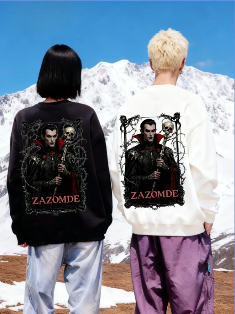 

ZAZOMDE Men Punk Gothic Sweatshirt Long Sleeve Cotton Crewneck Top With Skull Print And Streetwear Style For Daily Wear