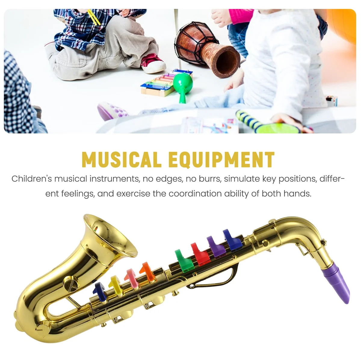 Saxophone 8 Colored Keys Metallic Simulation Props Play Mini Musical Wind Instruments for Children Birthday Toy Gold