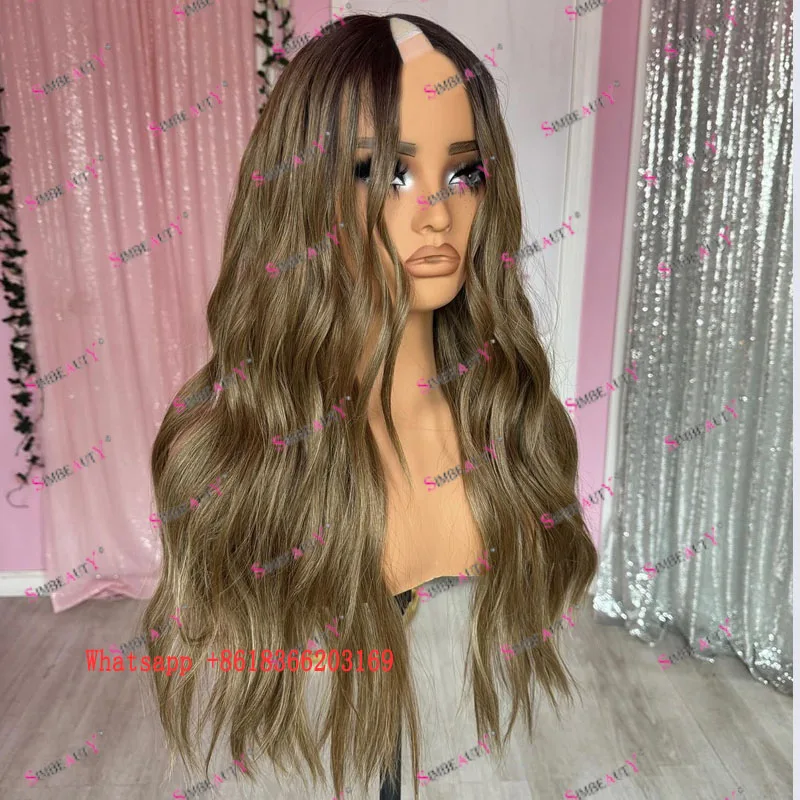 Full 180Density Machine Made Adjustable V Part Human Hair Half Wigs for Black Women Glueless Ombre Ash Dirty Blonde U Part Wigs