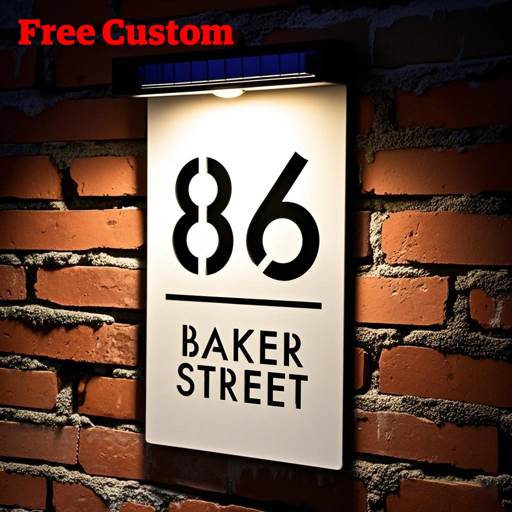

Customized Exterior House Numbers Intelligent Motion Sensor House Number Solar Lights Outdoor Modern Street Door Sign Plate Gift