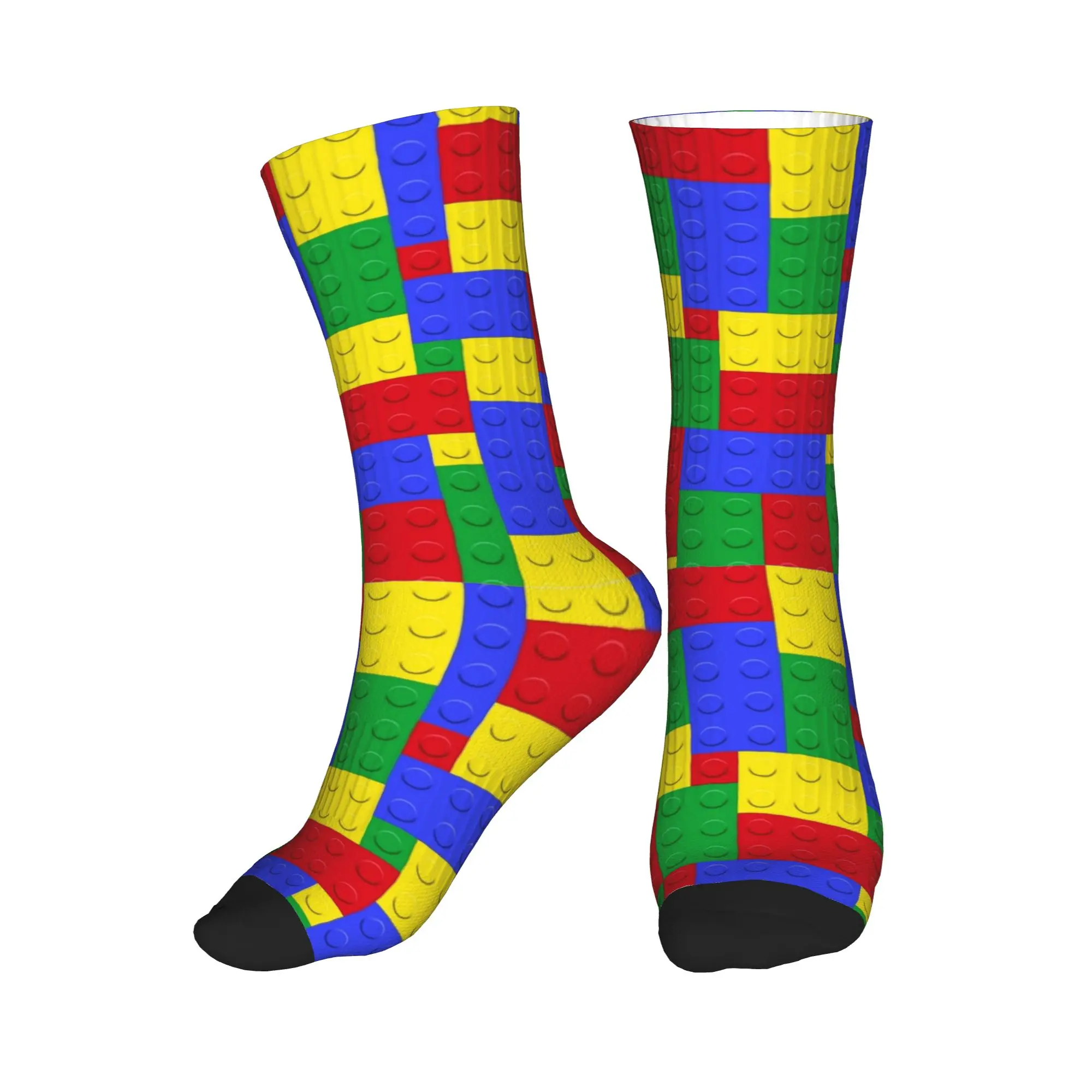 Classic Red Green Blue Yellow Building Blocks Bricks Stockings Trendy Socks Men Socks Autumn Outdoor Sports Graphic Anti Socks