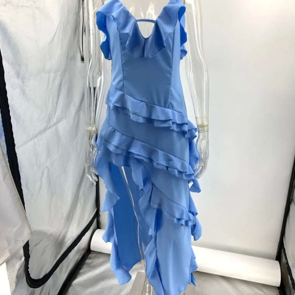 New European and American sexy suspender irregular solid color dress dress sexy dress  summer dress  maxi dress