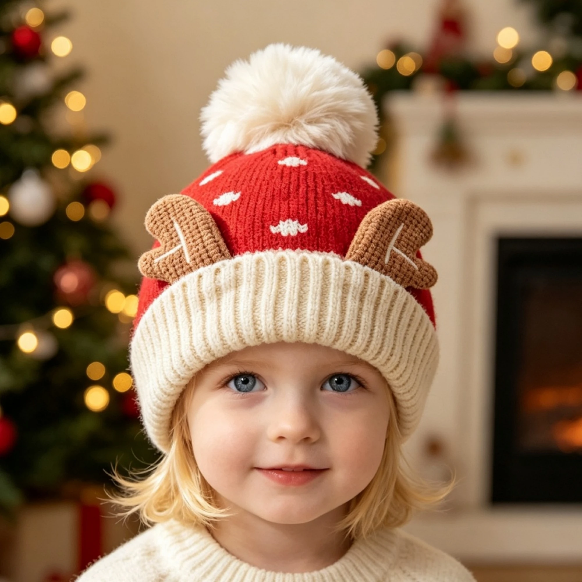 Kids' Reindeer & Snowflake Knit Hat — product detail 6