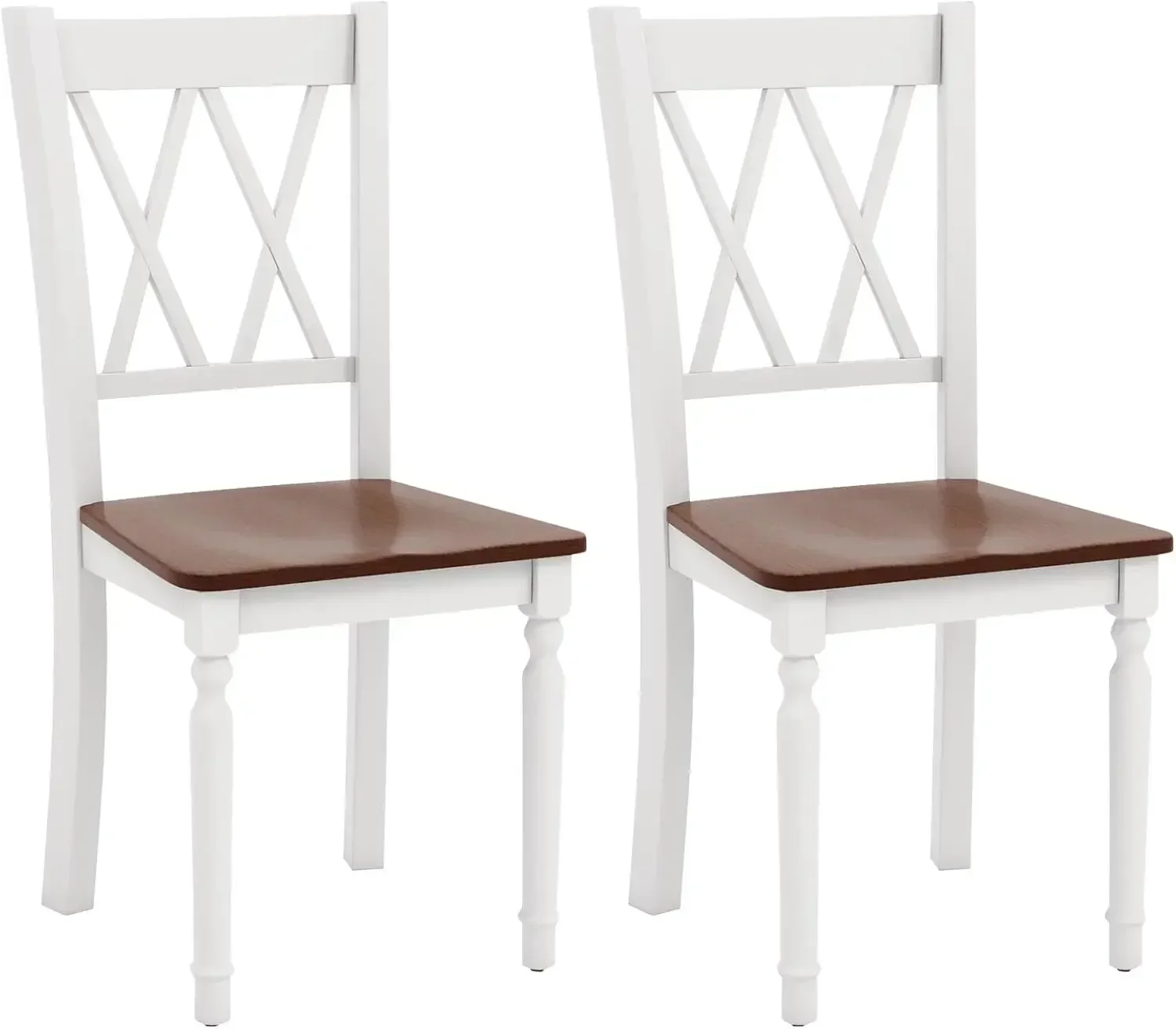Dining Room Chairs Set of 2 White, Wooden Farmhouse Kitchen Chairs with Rubber Wood Seat, Acacia Wood Legs, Max Load 360 Lbs, He