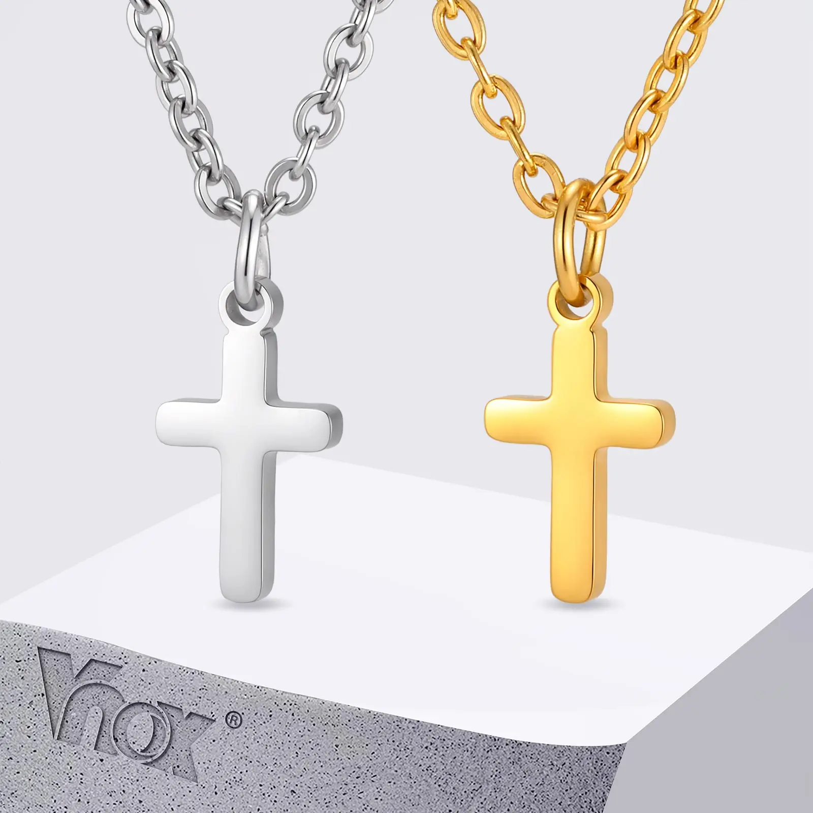 Vnox Stainless Steel Cross Pendant Necklaces for Men Women, Minimalist Tiny Simple Hip Hop Jewelry Choker with 20 24 Inch Chain