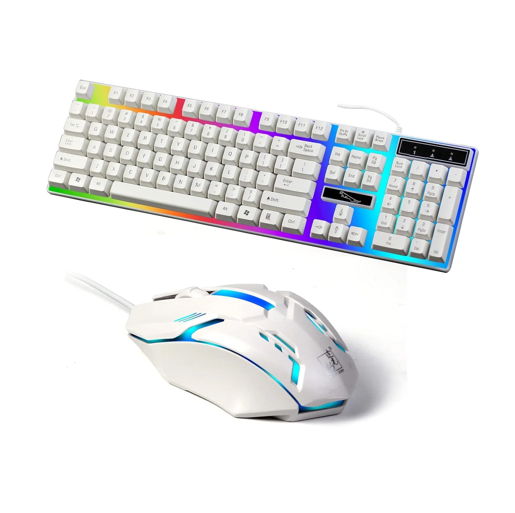 Computer Gaming Keyboard and Mouse Combo , Polychromatic LED Lights,Mechanical wired USB Working Keyboard Mouse Set White