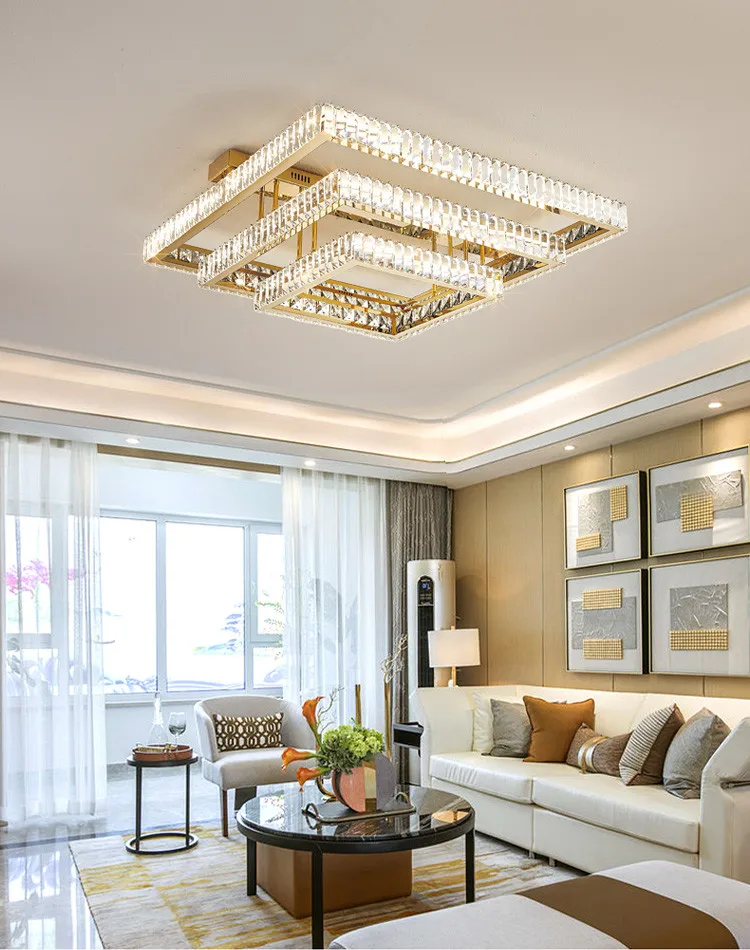 Living Room Crystal LED Ceiling Lamp Steel Smart Dimmable