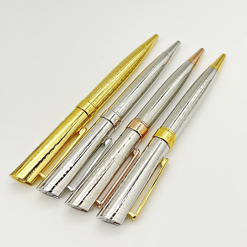 Luxury A-n-r Brand Ballpoint Pen Classic All Silver Exquisite Carving Pattern Office School Supplies