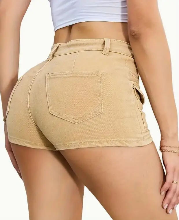 

European American Style Women Elastic Denim Shorts Solid Color Street Hot Girl Casual Short Jeans Daily Fashion