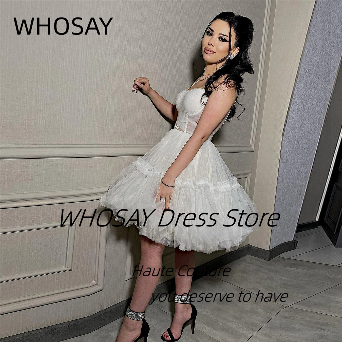 WHOSAY Summer Short Wedding Dresses Sweetheart Spaghetti Straps Girls Wear Homecoming Party Dress A Line Tulle Vestidos De Noche