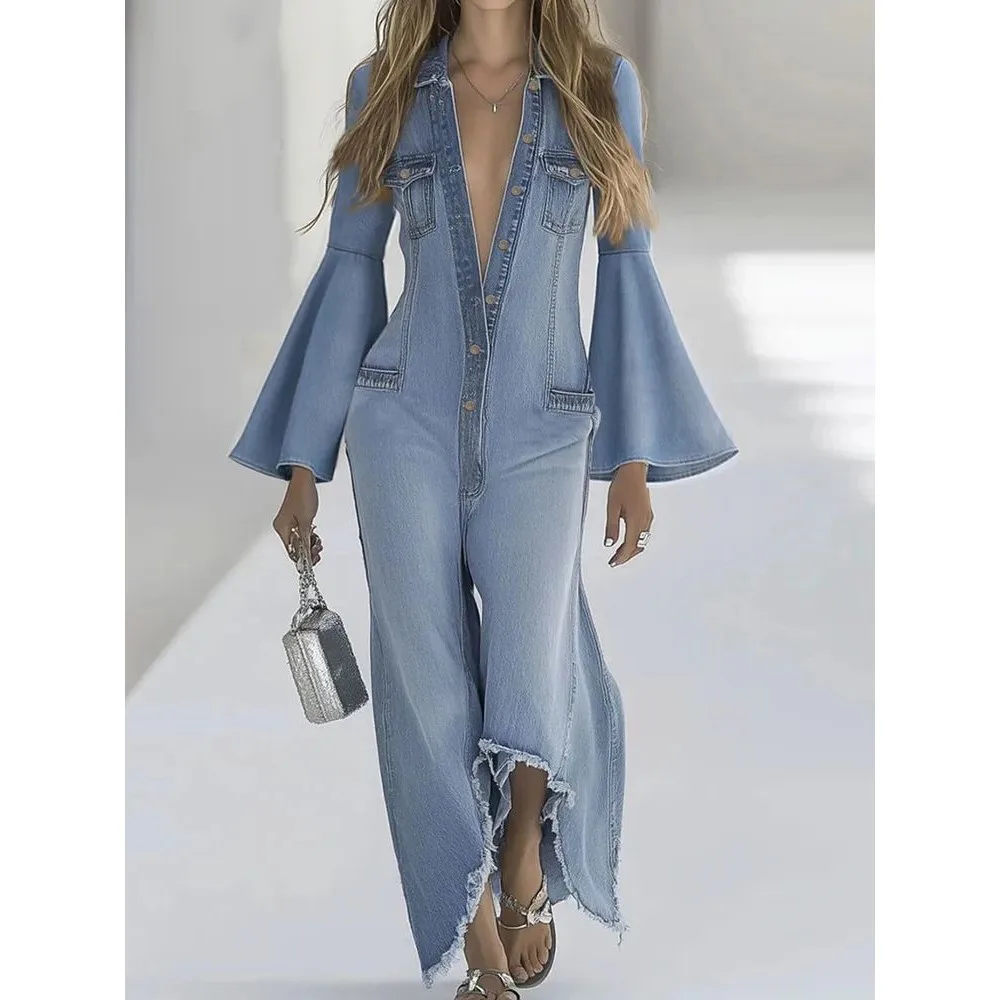 

Свободные джинсовые комбинезоны для женщин с низкой талией, короткие штаны, хлопок, весна 2026, модные женские цельные костюмы